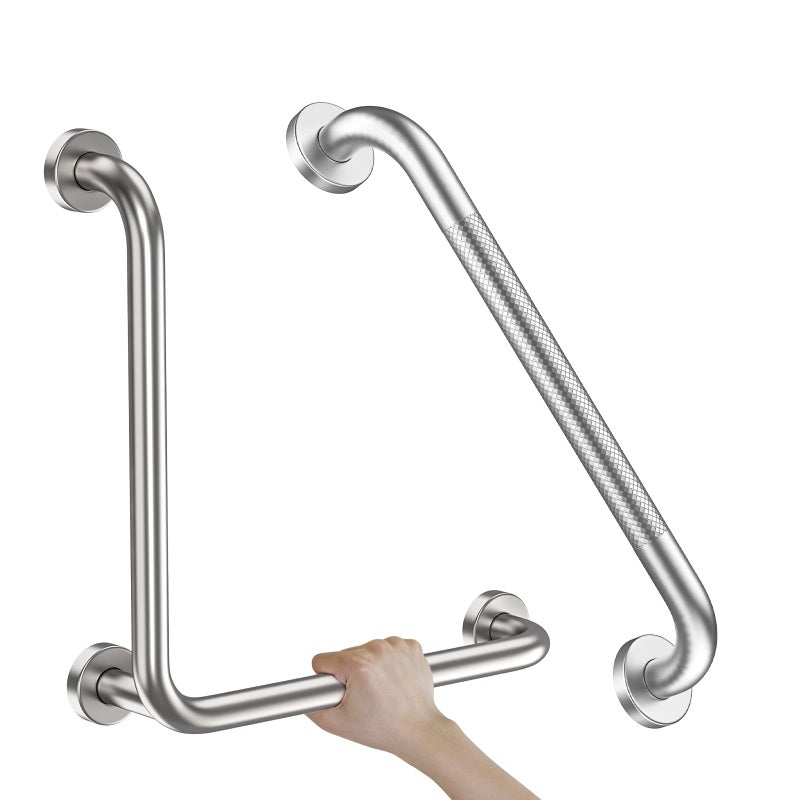Brushed Nickel Angled Grab Bar 16 Inch Zepolu Stainless Steel LShaped Safety Grab Rail Bathroom Mobility Aid Handrail Wall Mounted Balance Support Assist Shower Handle for Senior Elderly Handicap